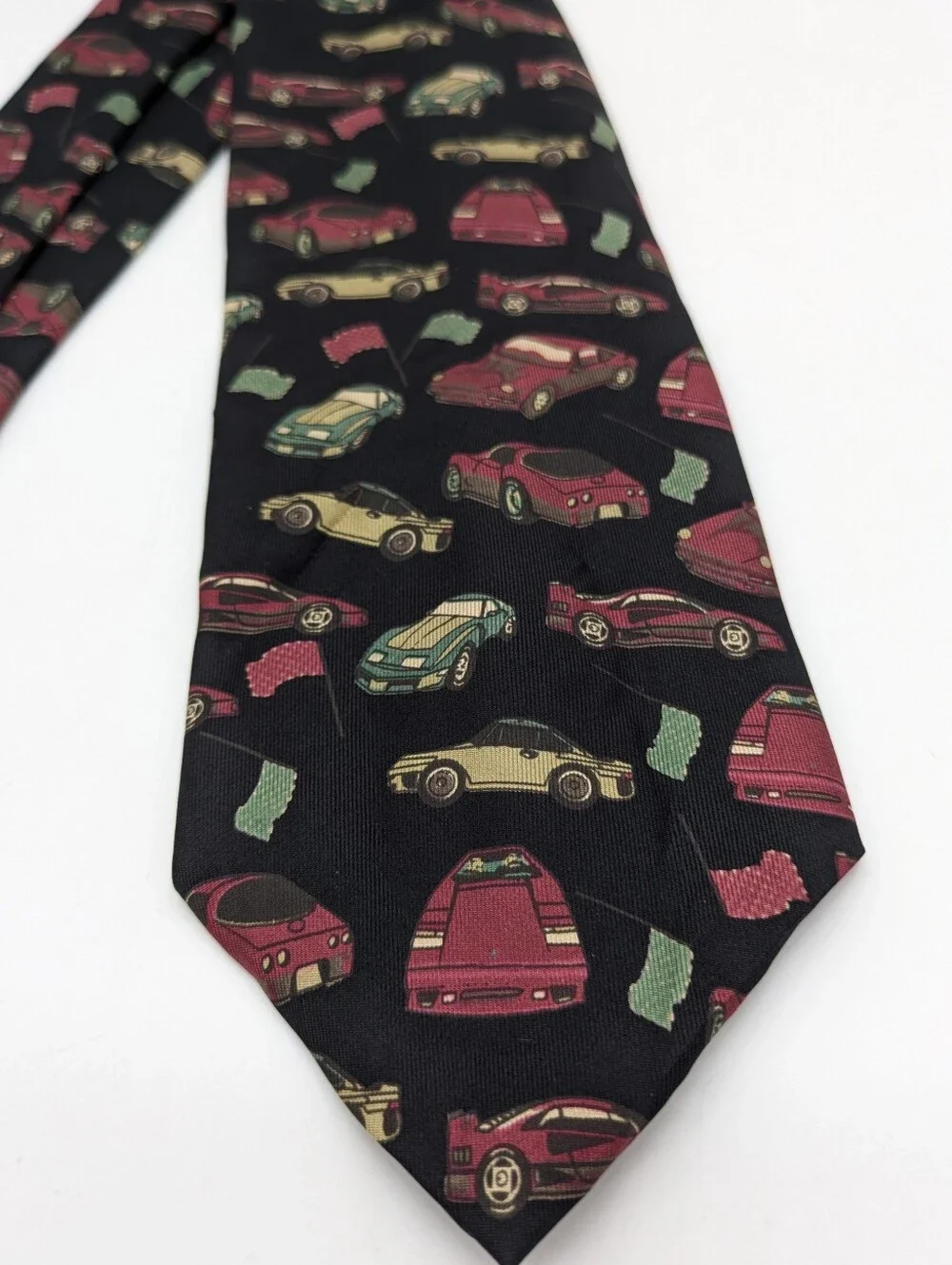 Vintage Expressions Black Red Yellow Car Novelty Print Silk Tie